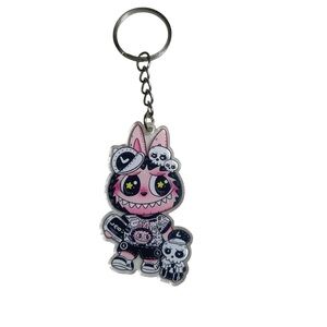 Labubu White and Black Skull Standing Keychain